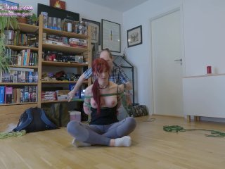 amateur, red head, pussy spanking, nude boobs