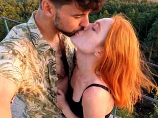 pussy fingering, lovers in nature, hot ginger, outside