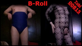 B-Roll: Prova costume da bagno e catsuit per adulti in cabina. esibizionista tobi00815