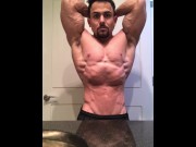 Preview 6 of Jacked bodybuilder Benji Bastian flexing his huge, shredded, muscles