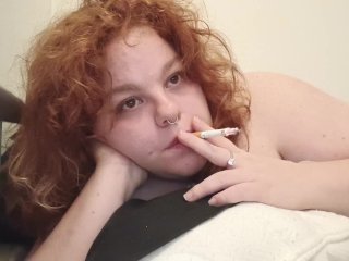babe, redhead, smoking cigarette, solo female