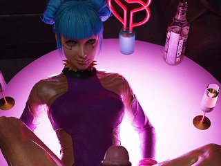 blue hair, cyberpunk, cartoon, animation