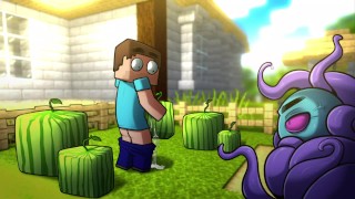 Hornycraft Minecraft parodie Steve gezicht neuken water Melon