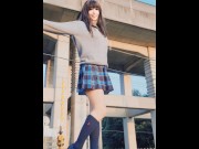 Preview 2 of ミニスカ女子高生コス　踏切で電車待っていたらスカートめくれた！！