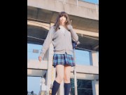 Preview 3 of ミニスカ女子高生コス　踏切で電車待っていたらスカートめくれた！！
