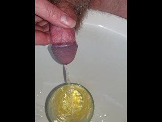 Desperate Piss in a Glass then Pour it over my Cock
