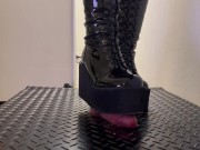 Preview 1 of Painful Mistress Session in Heavy Chunky Platform Black CBT Boots - TamyStarly - Bootjob, Shoejob