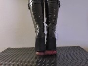 Preview 2 of Painful Mistress Session in Heavy Chunky Platform Black CBT Boots - TamyStarly - Bootjob, Shoejob