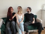 Preview 3 of Amateur threesome - Two French goddess share a lucky man.