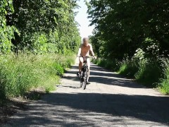 Naked in chastity cage on the road