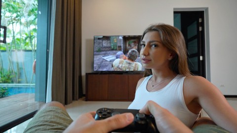 Can I play with your dick instead of the PlayStation? Real sex with cute fitness girl
