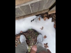 first snow piss of winter caught by milf neighbor or step daughter? loud moaning marking