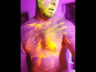 Glow in the Dark Painted Hairy Jock Jerks and Cums