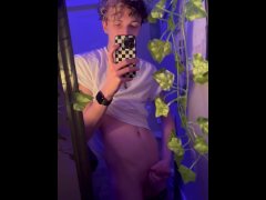 cute college boy mirror selfie jerk off and cum