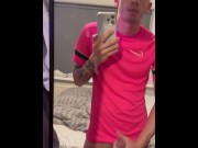 Playing with my big dick and cumming all over my mirror