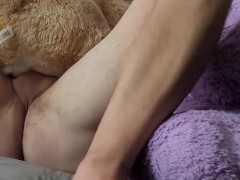 Fucking my teddy bear while another one watches