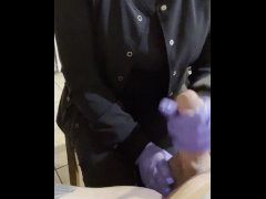 Handjob with Gloves Cum all over my Scrubs