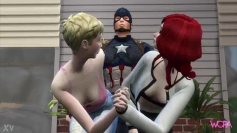 Captain America Fucking Two Beautiful Girls - Menage - Chris Evans Parodie(MP4_Low_Quality)