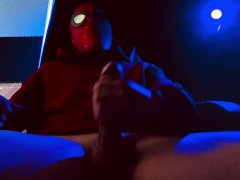The Amazing Horny Spider Man’s Adventure at Home Vacation Jerking off hard Cock then Cumshot