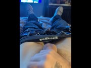 Preview 1 of Moaning tattooed man edging and jacking off to hand free orgasm and cumshot