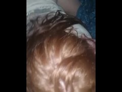 Sexy Redhead gives sloppy head and takes it all