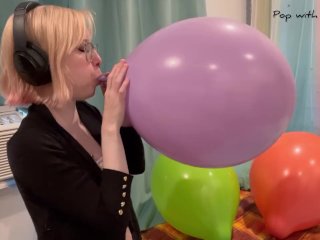blonde, popping balloons, tuftex, balloon fetish