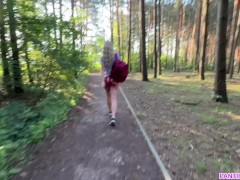 Public dare - stepsister walks outside with no panties and with remote control vibrator in her pussy