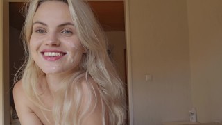 A Young Blonde Finnish Girl Flaunting Her Newly-Given Facial