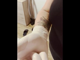 tattooed women, big tits, german, white gloves