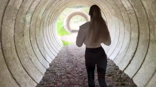 While Hiking The Blonde Gives A Blowjob And Gets Fucked