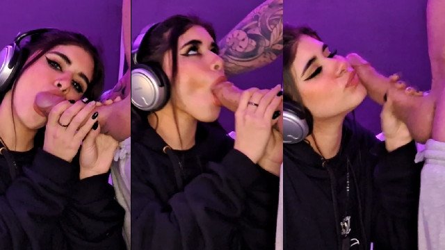 Gamer girl eats a big cock