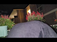 College Chick Rides Dick During Quick Patio Fuck While Parents Are In The Next Room - POV
