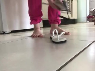 flip flops, feet, solo female, walk