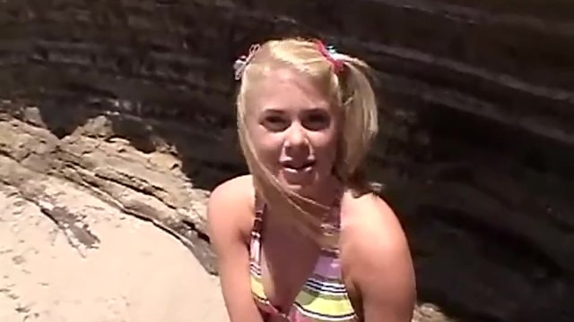 Petite teen lesbian fingered on the beach - Little Summer