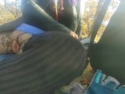 Preview 1 of MILF finger fucks wet pussy  in busy public park