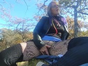 Preview 3 of MILF finger fucks wet pussy  in busy public park