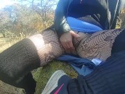 Preview 4 of MILF finger fucks wet pussy  in busy public park