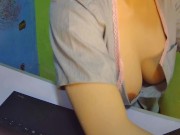 Preview 4 of Hot office babe flashes her sexy tits Downblouse