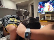 Preview 4 of My Korean ABG side chick was bored during the Lakers game, so she sucked me and creamed on my dick
