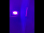 Preview 6 of Sissy in ski mask rides a huge dildo Blacklight fun high on molly