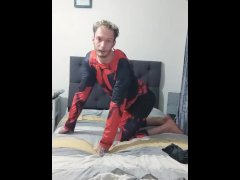 Halloween costume fetish licking my bare feet while dressed as deadpool foot fetish
