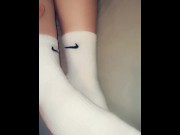 Preview 1 of Footjob in long Nike socks cum on socks POV