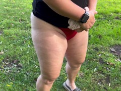 Girl outdoor desperation wetting accident red panties