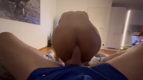 Asian slut riding bareback his white daddy