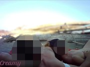Preview 4 of French Teacher Handjob Amateur on Nude Beach public to stranger with Cumshot - MissCreamy