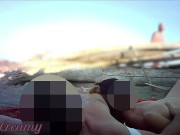 Preview 5 of French Teacher Handjob Amateur on Nude Beach public to stranger with Cumshot - MissCreamy