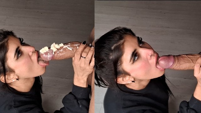 I fill my cock with cream and my stepsister sucks it all off