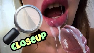 VERY CLOSE VIEW BLOW JOB👅🍆 AND CUM IN CLOSED MOUTH💦 👄