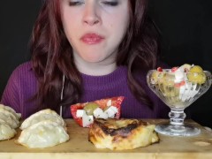 asmr mukbang feederism gyoza gratin olives poivron