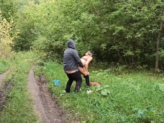 Mommy's Trip to the Forest for Mushrooms Ended with a Fuck with a Stranger. he came inside her
